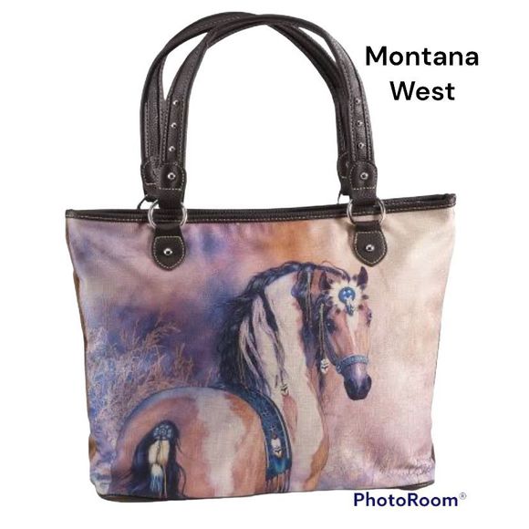 Montana West Handbags - NWT Montana West Beautiful Heavy Canvas Tote Bag/Purse With Horse Pattern